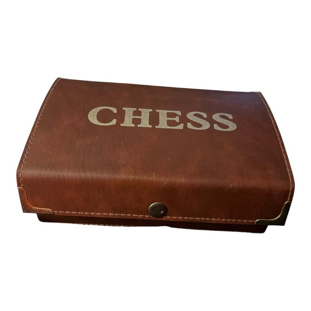 Vintage Chess Set In Faux Leather Book Storage Box Walt Disney Productions